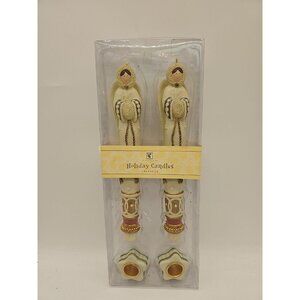 VTG AMSCAN HOLIDAY ANGEL CANDLE‎ SET OF 2 10" CHRISTMAS #449407 HAND PAINTED